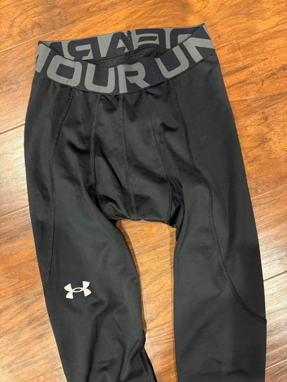 Under Armour Black Compression Tights with Gray Logo Waistband